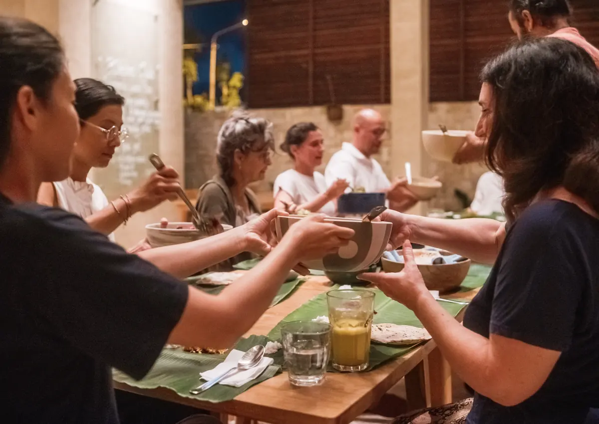 Guests sharing a meal together